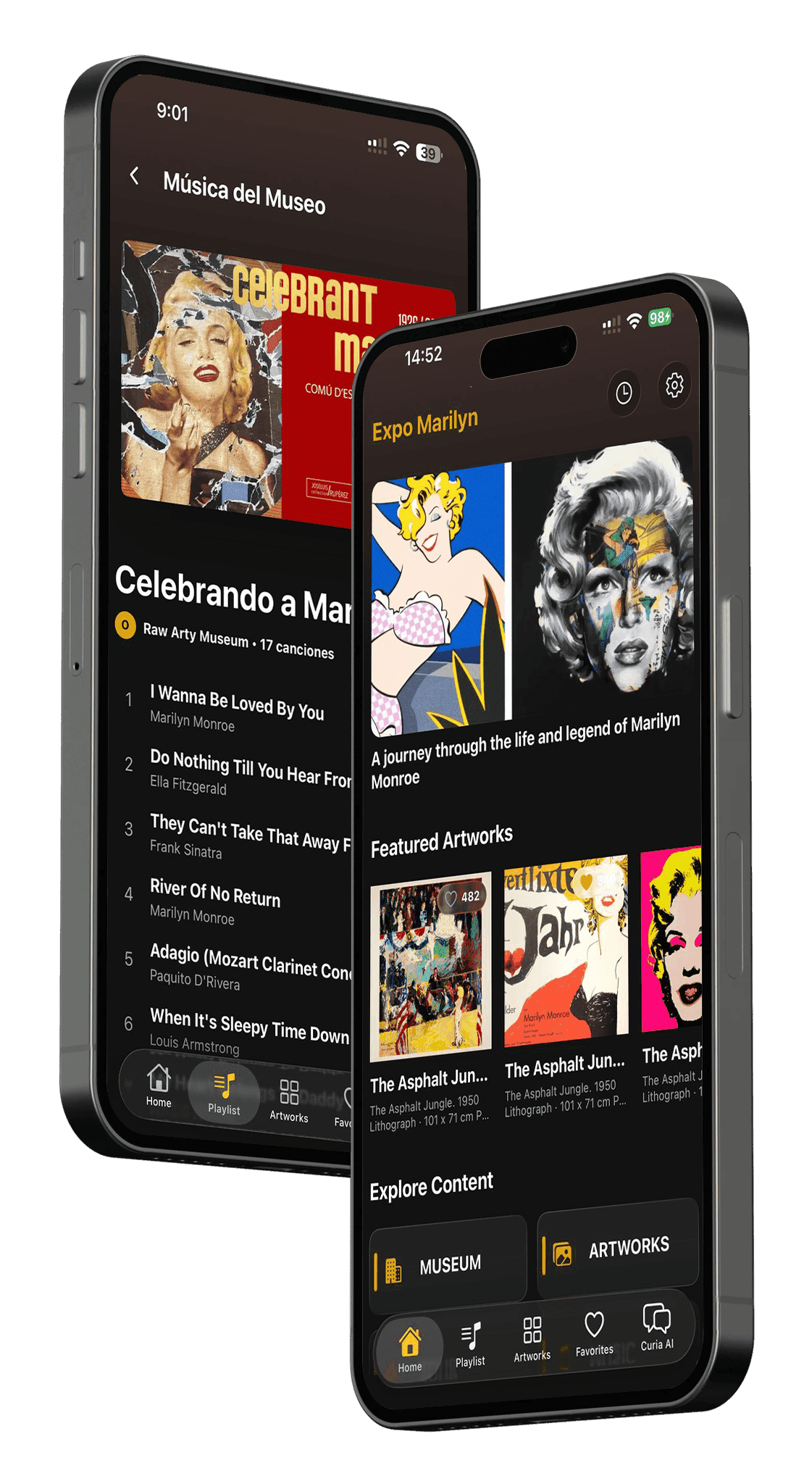 Aplicación Artscale mostrando múltiples vistas de la app
